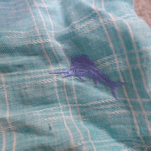 Tommy Bahama Shirt Large Blue Long Sleeve Plaid 100% Linen - Picture 2 of 7